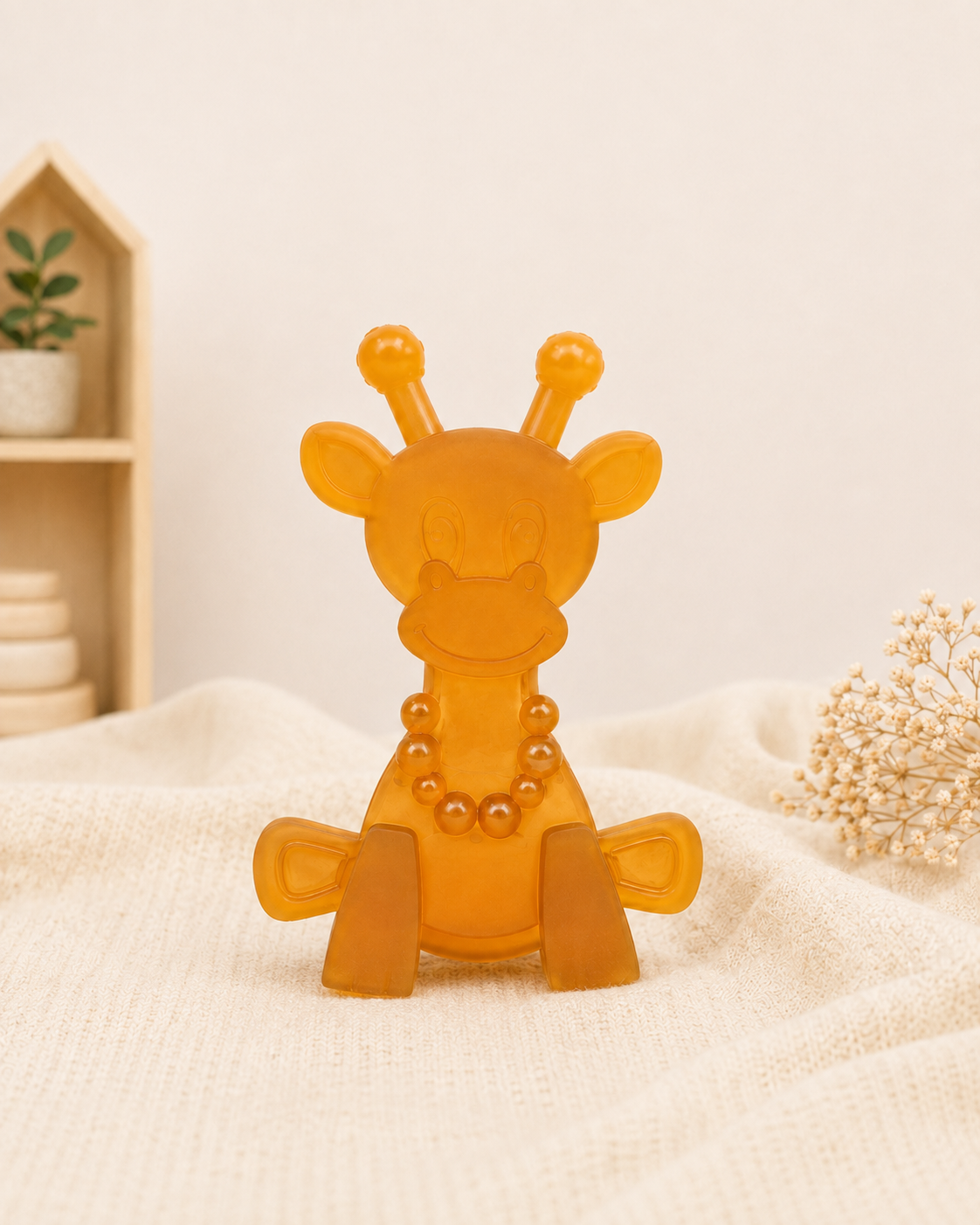 Little Bamber die kleine Giraffe. Beißring in Giraffenform aus Naturkautschuk mit Bernstein